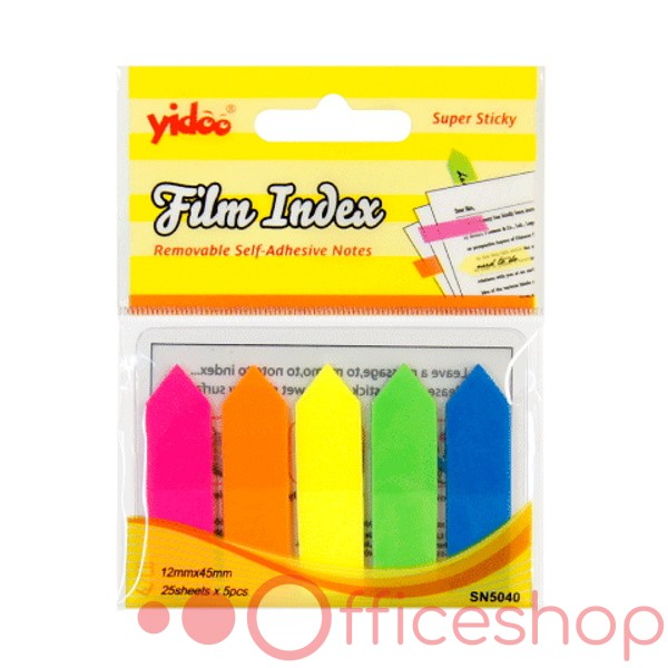 Index adeziv din plastic Yidoo, în formă de săgeți,  12 x 45 mm, 5 buc, mix de culori neon, SN5040 (30)